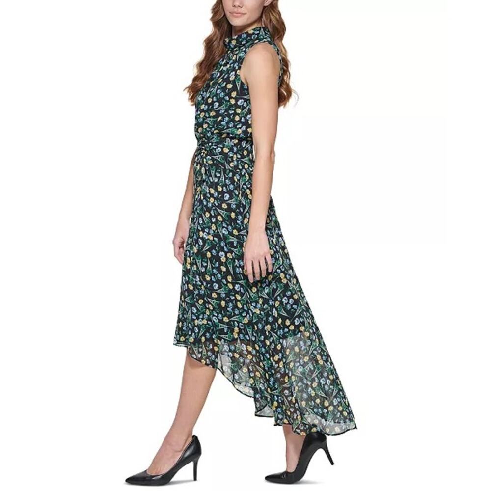 KARL LAGERFELD Paris Printed Crinkle-Chiffon Blouson Maxi Dress Eiffel Tower 12
